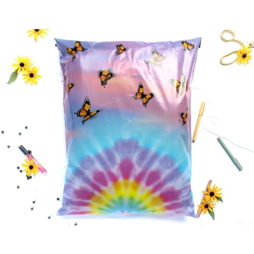30 PK 19X24 TIE DYE RAINBOWS FROM HEAVEN WITH BUTTERFLIES  POLYMAILER